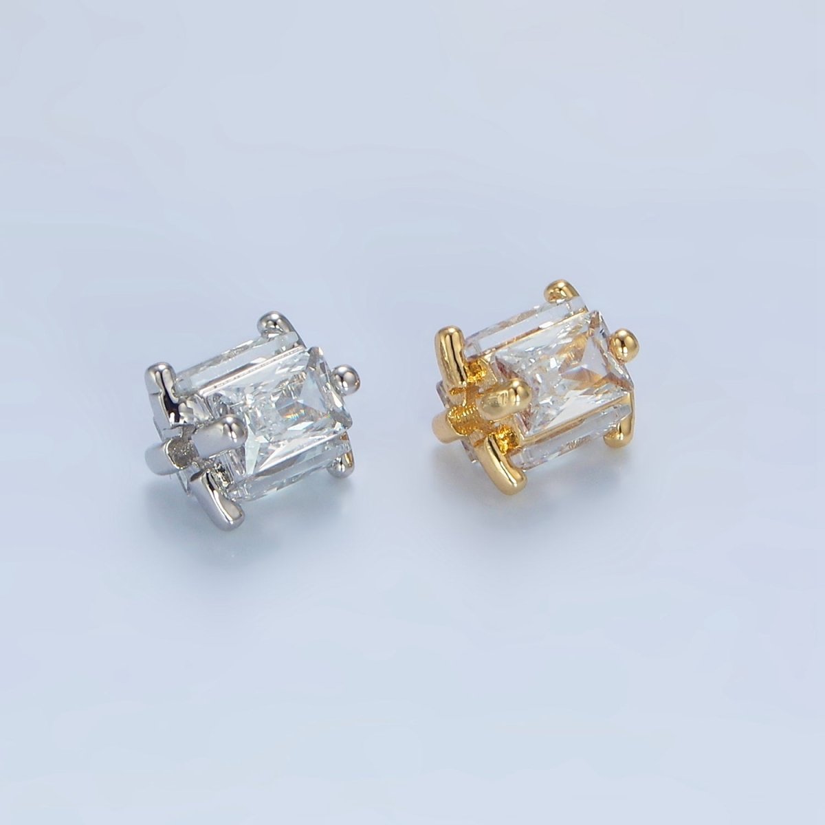 14K Gold Filled 8mm Clear CZ Baguette Square Bead in Gold & Silver | B209