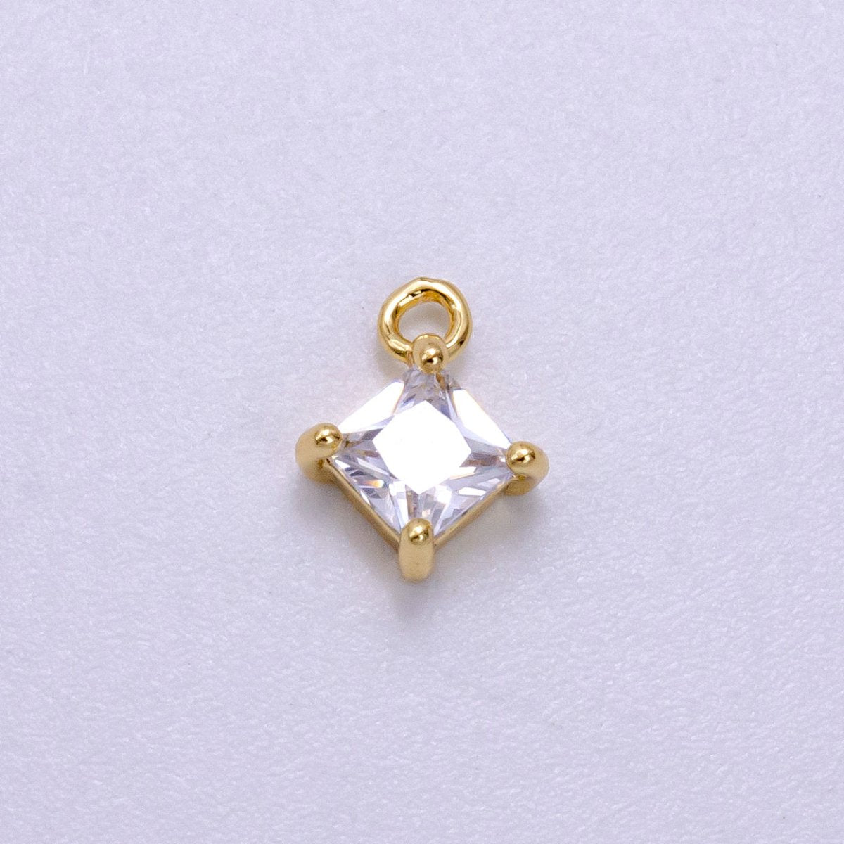 14K Gold Filled 8mm Clear CZ Rhombus Bezel Mini Charm | W484 - DLUXCA