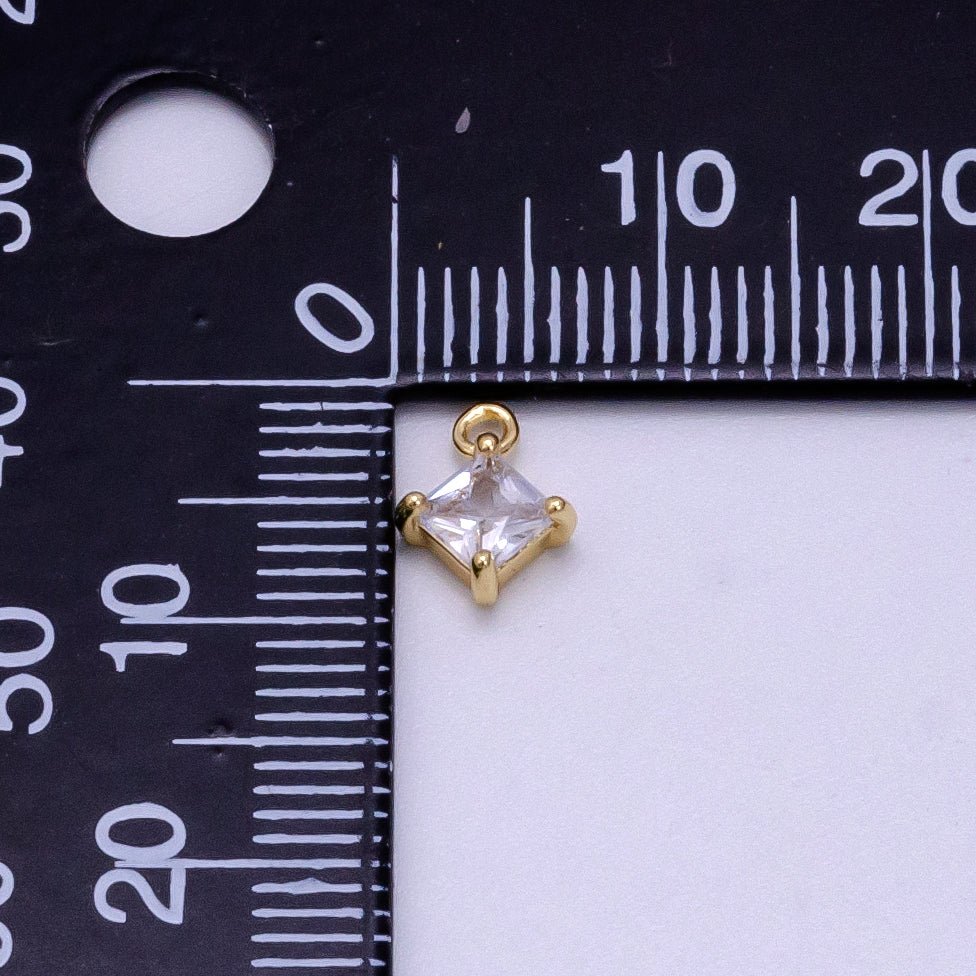 14K Gold Filled 8mm Clear CZ Rhombus Bezel Mini Charm | W484 - DLUXCA