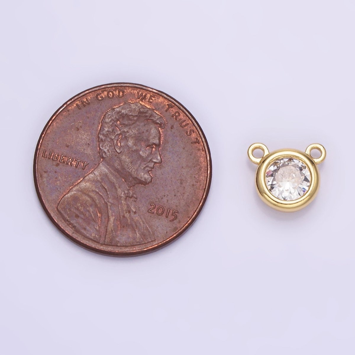 14K Gold Filled 8mm Clear CZ Round Bezel Connector in Gold & Silver | G309