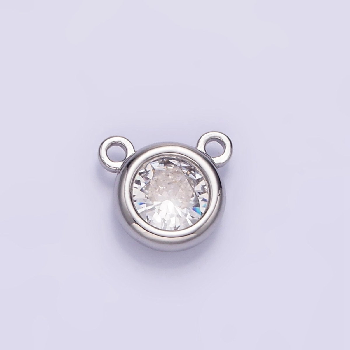 14K Gold Filled 8mm Clear CZ Round Bezel Connector in Gold & Silver | G309