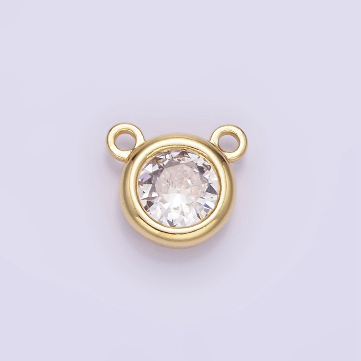 14K Gold Filled 8mm Clear CZ Round Bezel Connector in Gold & Silver | G309