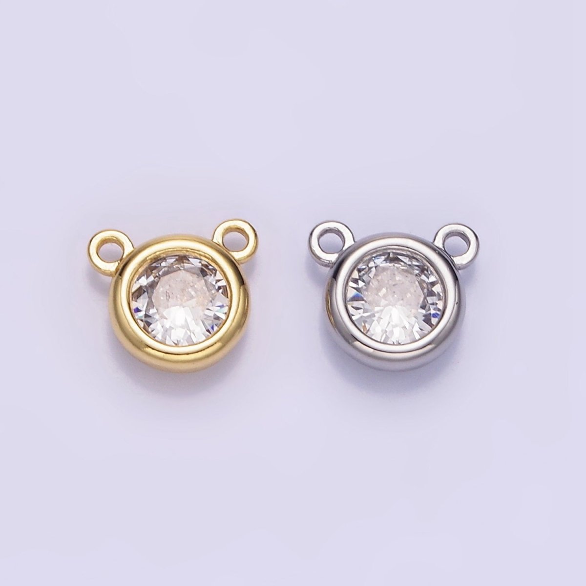 14K Gold Filled 8mm Clear CZ Round Bezel Connector in Gold & Silver | G309