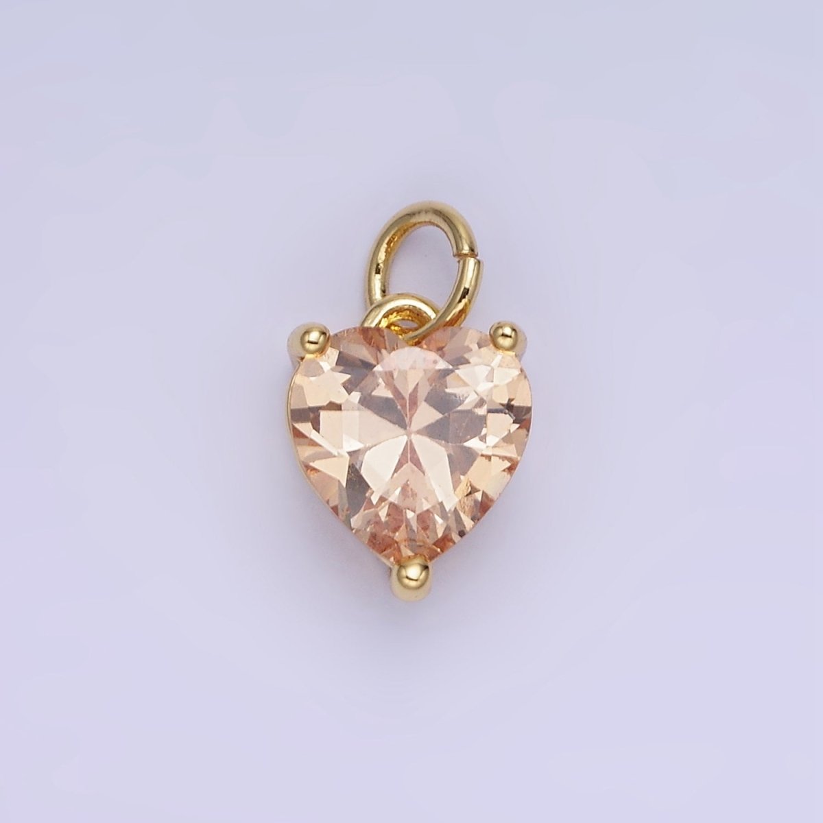 14K Gold Filled 10.3mm CZ Cubic Zirconia Heart Charm in Gold & Silver | W566 - W581