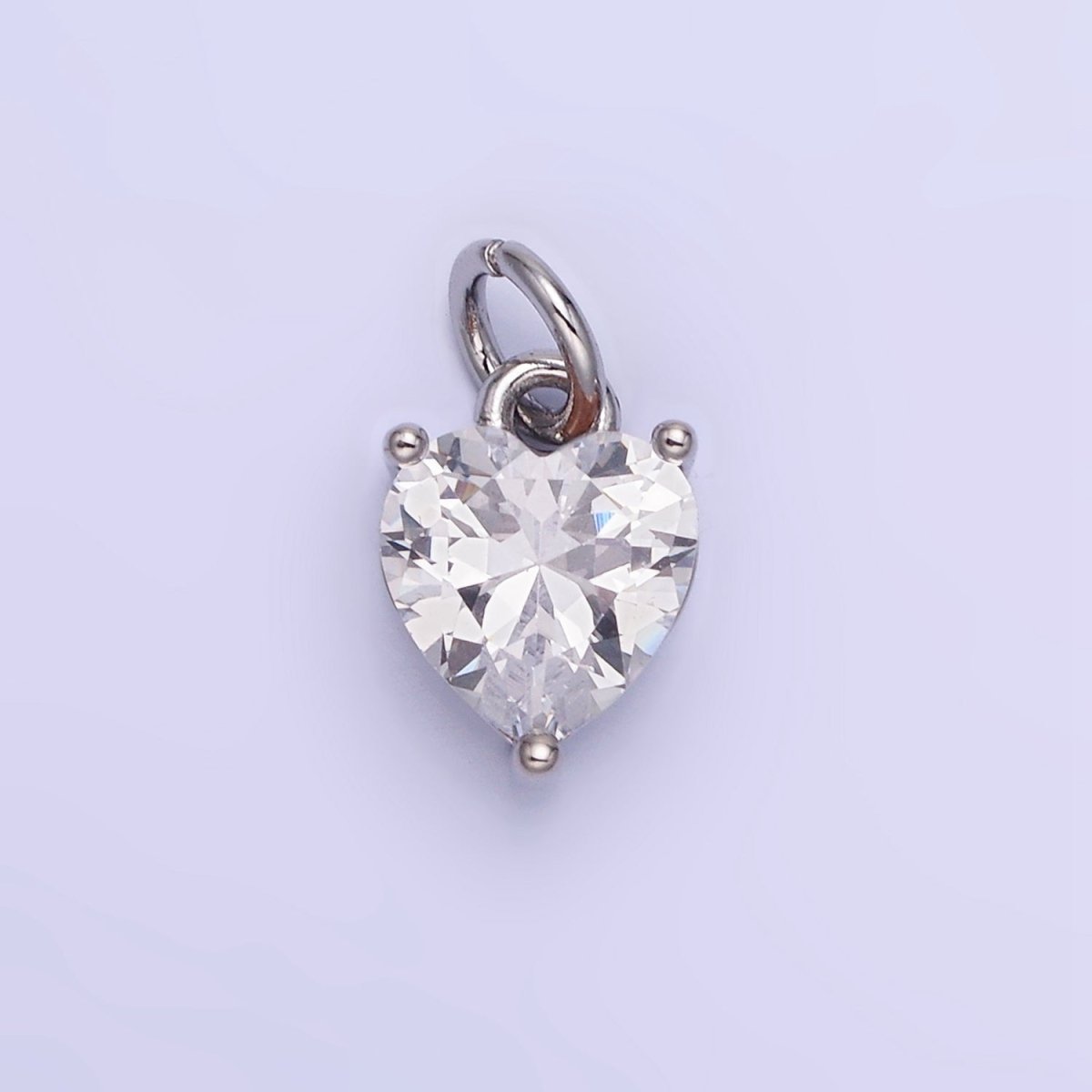 14K Gold Filled 10.3mm CZ Cubic Zirconia Heart Charm in Gold & Silver | W566 - W581