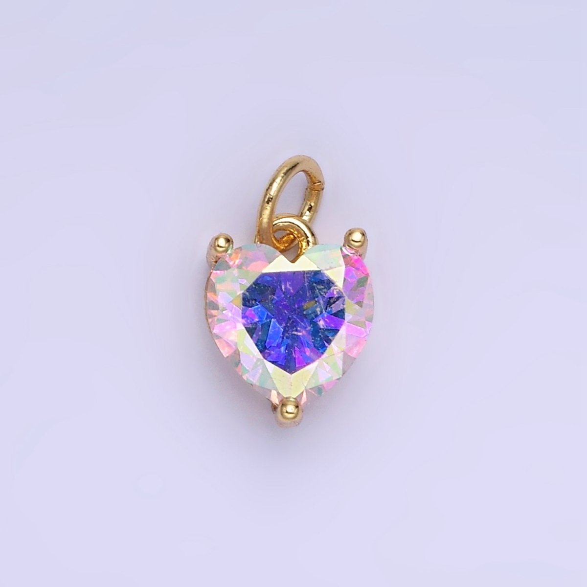 14K Gold Filled 10.3mm CZ Cubic Zirconia Heart Charm in Gold & Silver | W566 - W581