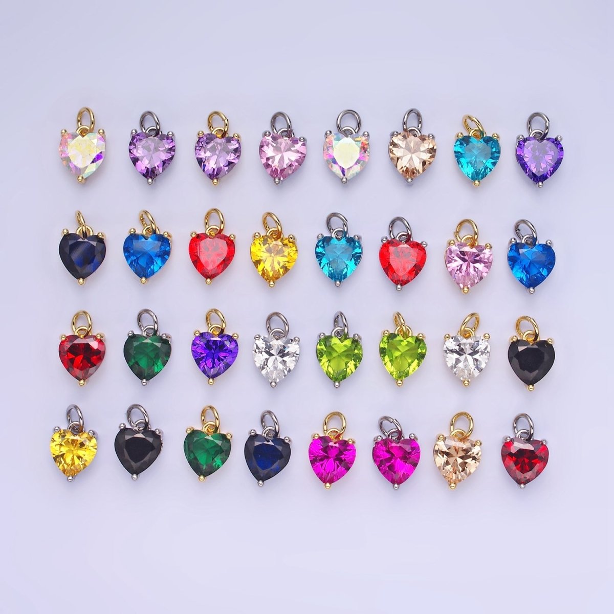 14K Gold Filled 10.3mm CZ Cubic Zirconia Heart Charm in Gold & Silver | W566 - W581