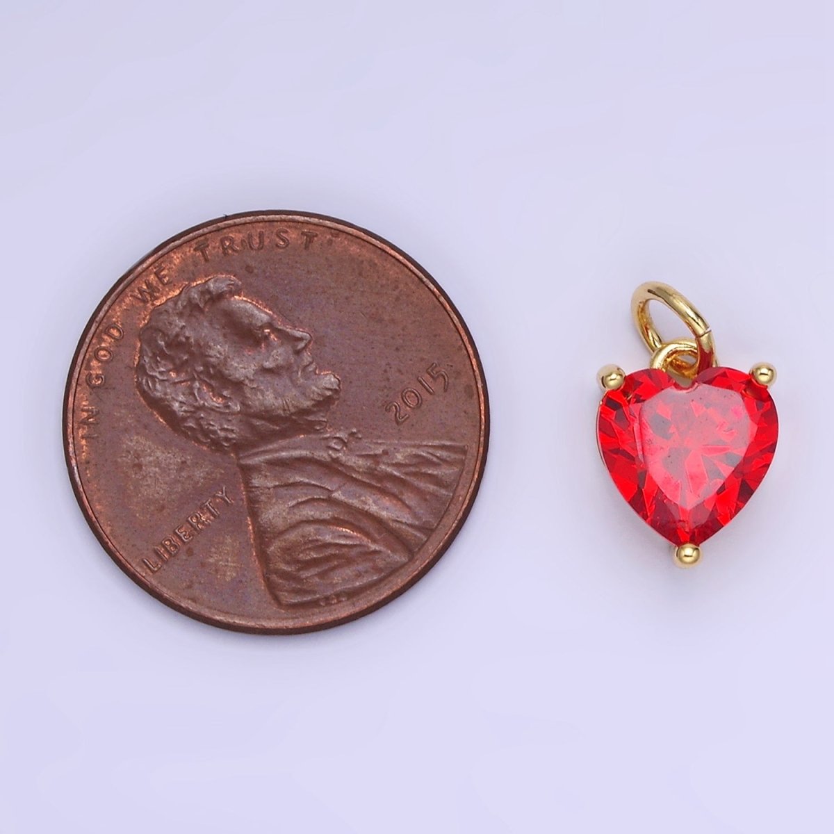 14K Gold Filled 10.3mm CZ Cubic Zirconia Heart Charm in Gold & Silver | W566 - W581