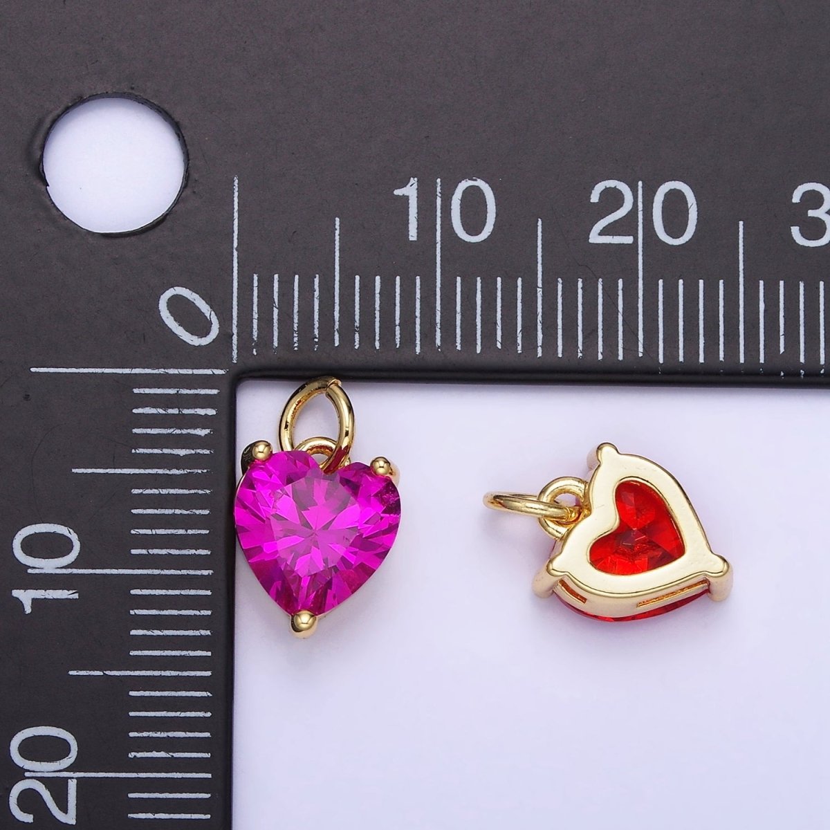 14K Gold Filled 10.3mm CZ Cubic Zirconia Heart Charm in Gold & Silver | W566 - W581