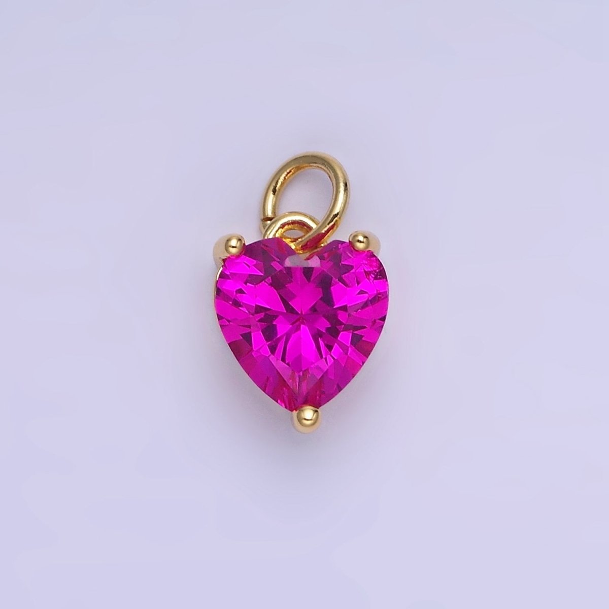 14K Gold Filled 10.3mm CZ Cubic Zirconia Heart Charm in Gold & Silver | W566 - W581
