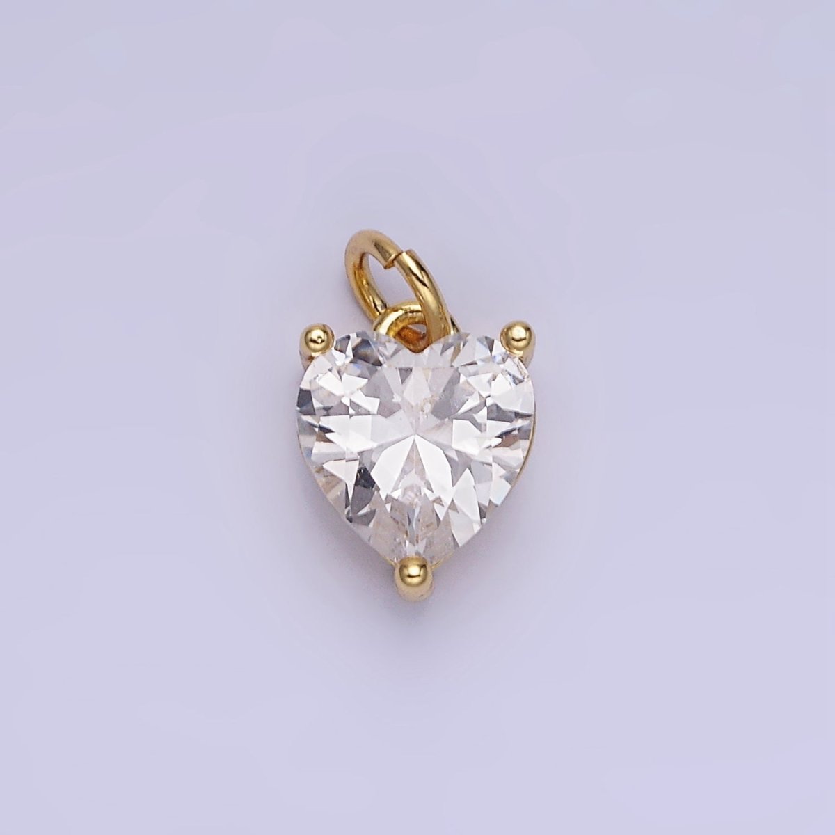14K Gold Filled 10.3mm CZ Cubic Zirconia Heart Charm in Gold & Silver | W566 - W581