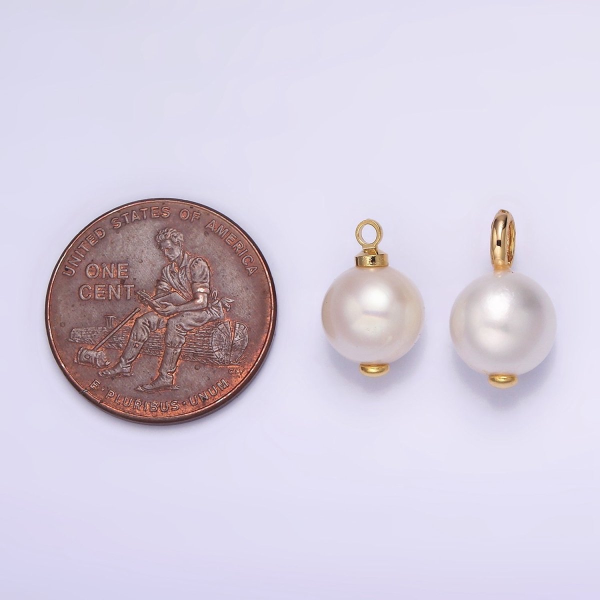 14K Gold Filled 8mm Freshwater Pearl Button Charm & Pendant | P1599 P1610