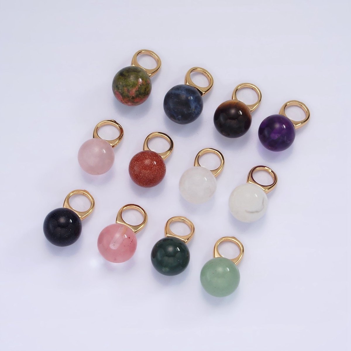 14K Gold Filled 8mm Round Sphere Ball Natural Gemstone Drop Personalized Earring Pendant | AG367 - AG377
