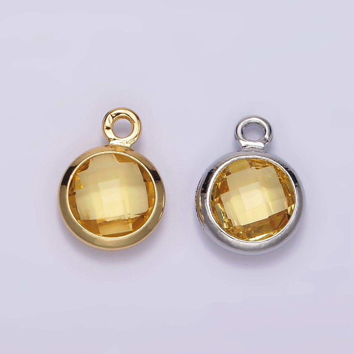 14K Gold Filled 9mm, 7mm Multifaceted Yellow Birthstone Round Charm in Gold & Silver | N1555, N1165