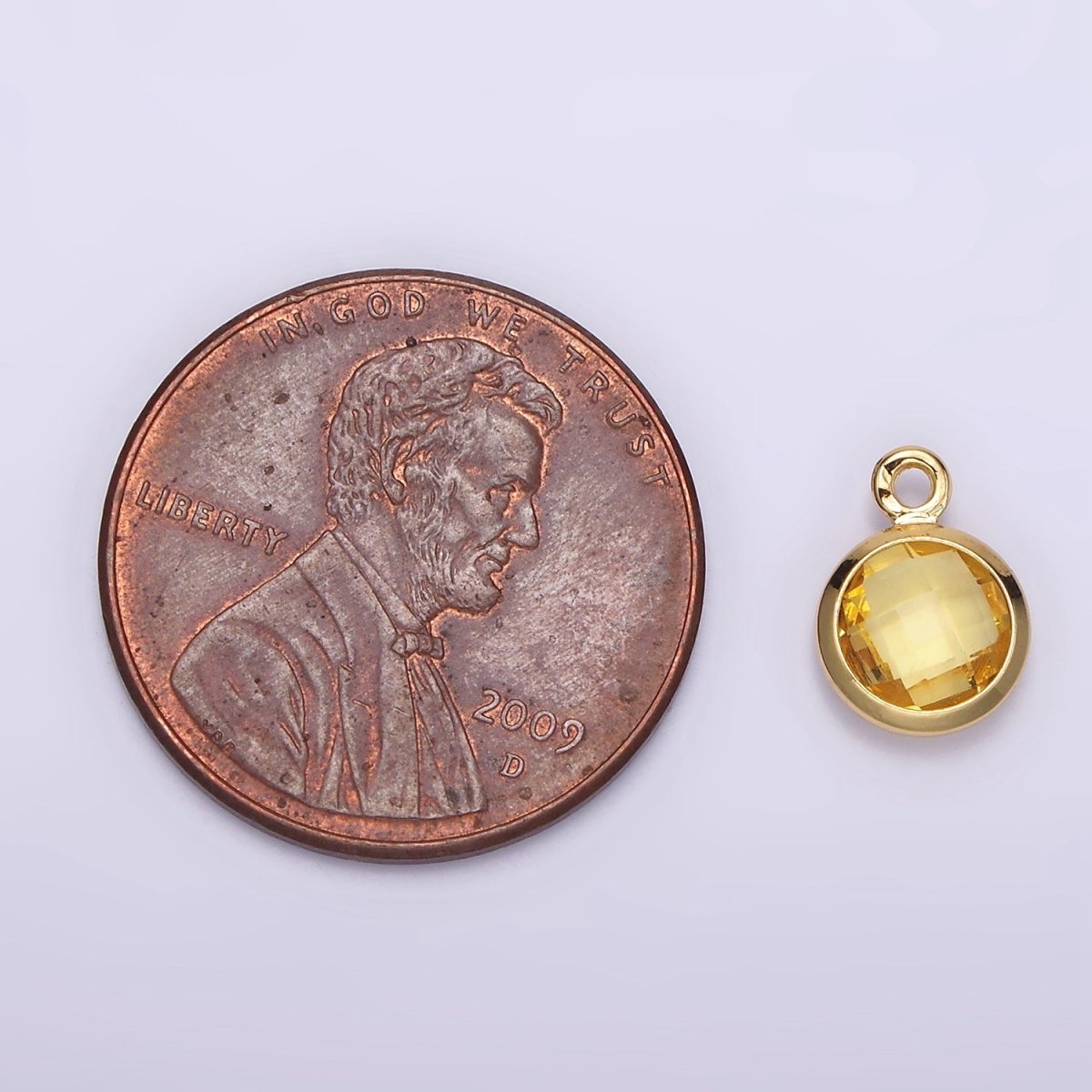 14K Gold Filled 9mm, 7mm Multifaceted Yellow Birthstone Round Charm in Gold & Silver | N1555, N1165