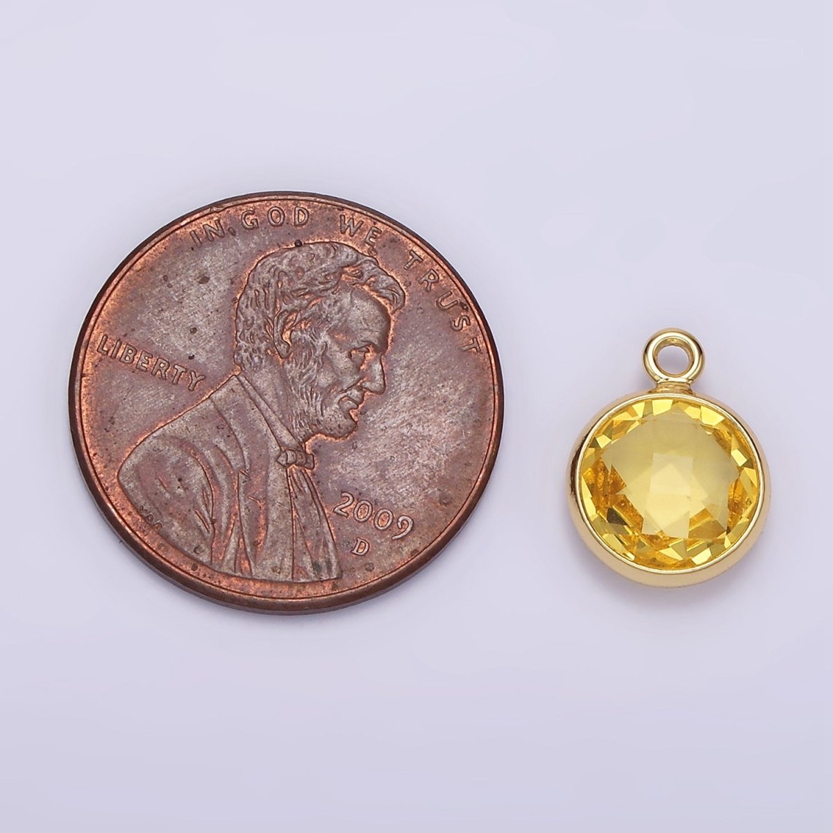 14K Gold Filled 9mm, 7mm Multifaceted Yellow Birthstone Round Charm in Gold & Silver | N1555, N1165