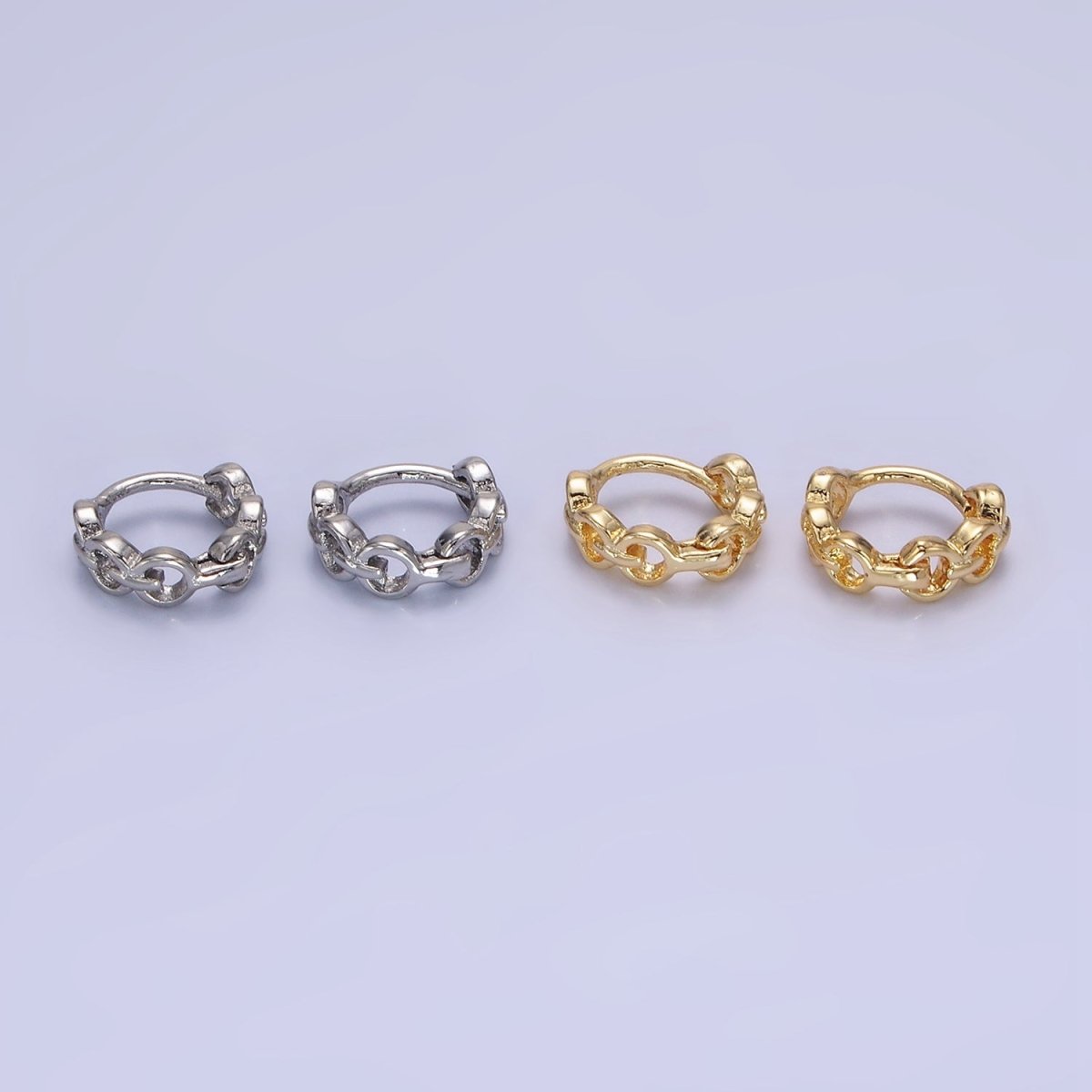 14K Gold Filled 9mm Cable Link Cartilage Huggie Earrings in Gold & Silver | AB1252 AB1253
