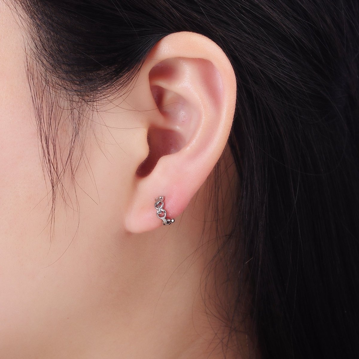 14K Gold Filled 9mm Cable Link Cartilage Huggie Earrings in Gold & Silver | AB1252 AB1253
