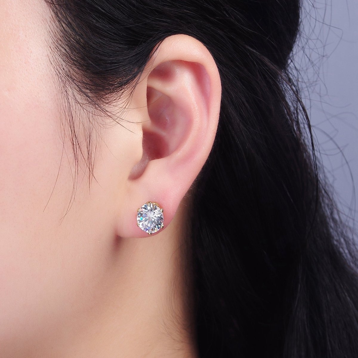 14K Gold Filled 9mm Clear CZ Round Bezel Minimalist Stud Earrings | AB1134 - DLUXCA