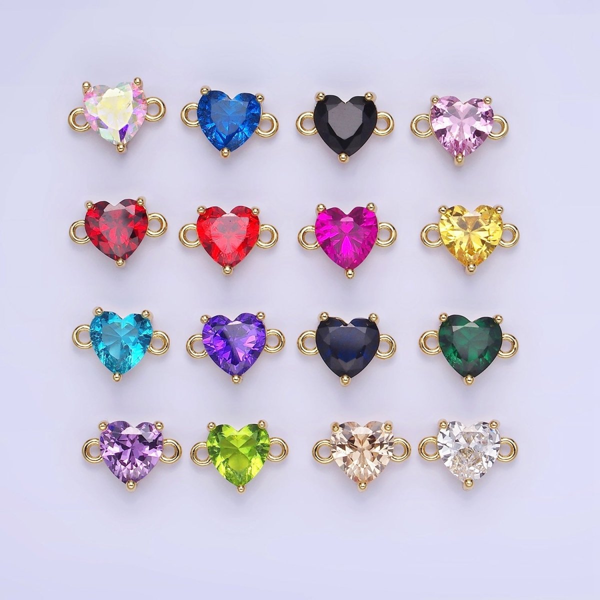 14K Gold Filled 9mm  CZ Cubic Zirconia Heart Connector | G324