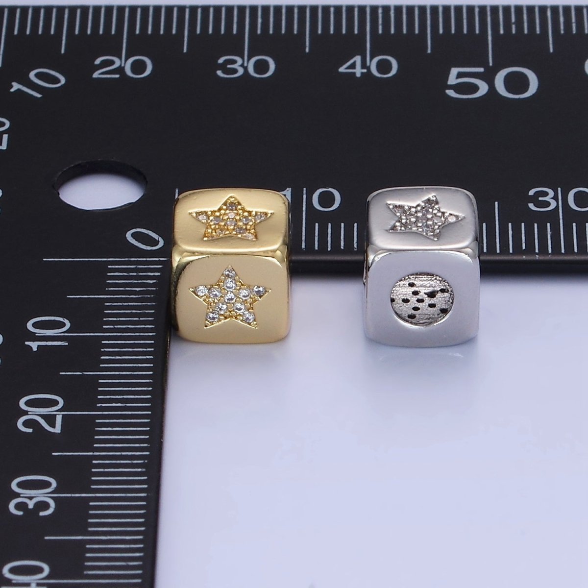 14K Gold Filled 9mm Micro Paved CZ Celestial Star Cube Bead in Gold & Silver | B885
