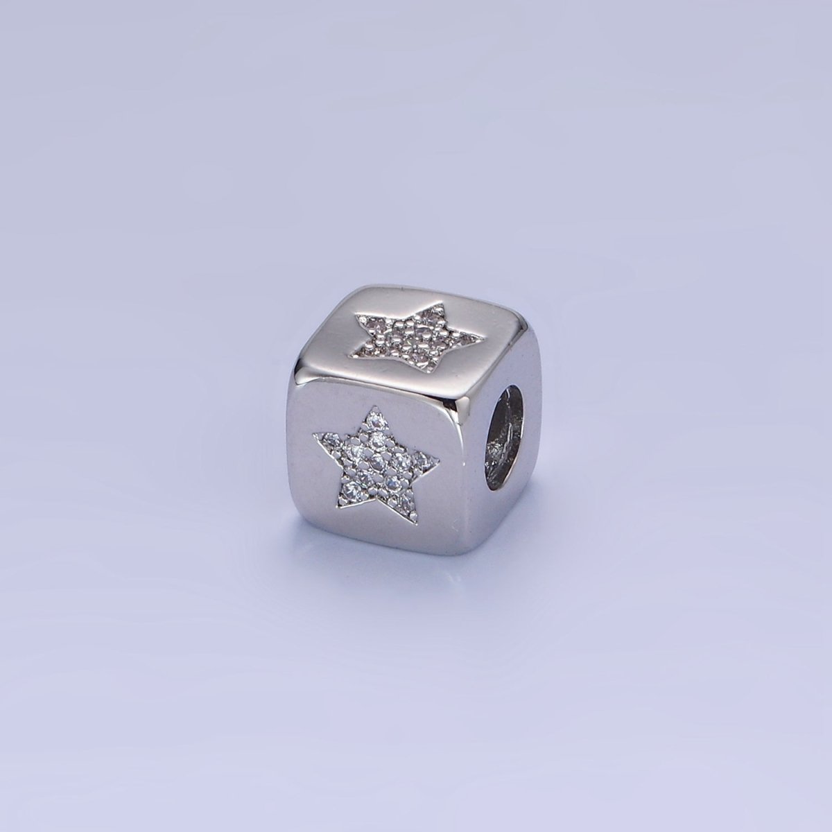 14K Gold Filled 9mm Micro Paved CZ Celestial Star Cube Bead in Gold & Silver | B885
