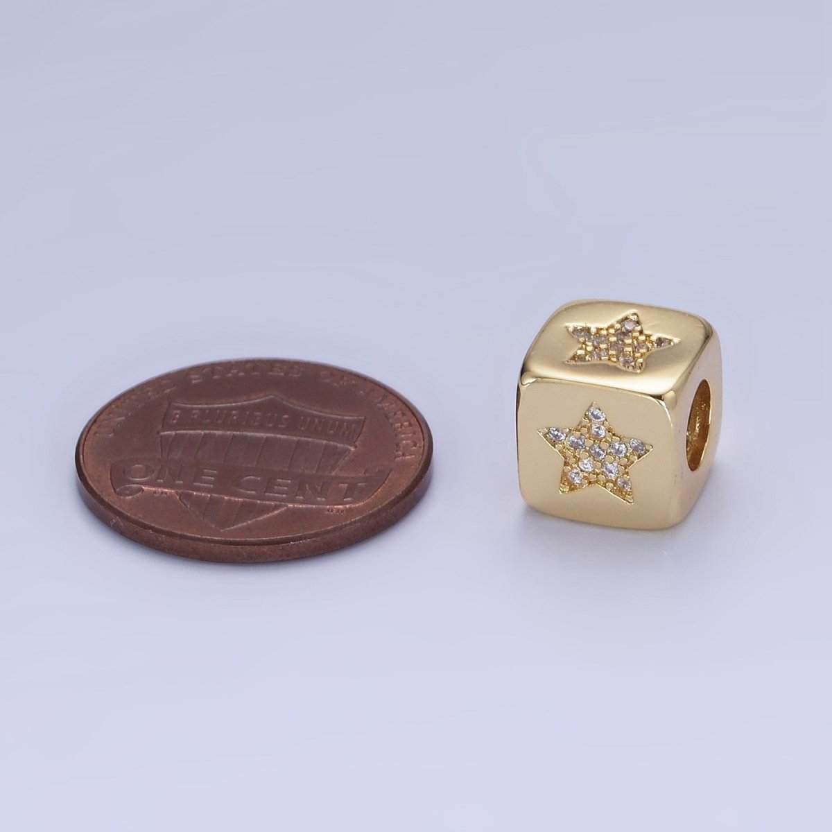 14K Gold Filled 9mm Micro Paved CZ Celestial Star Cube Bead in Gold & Silver | B885