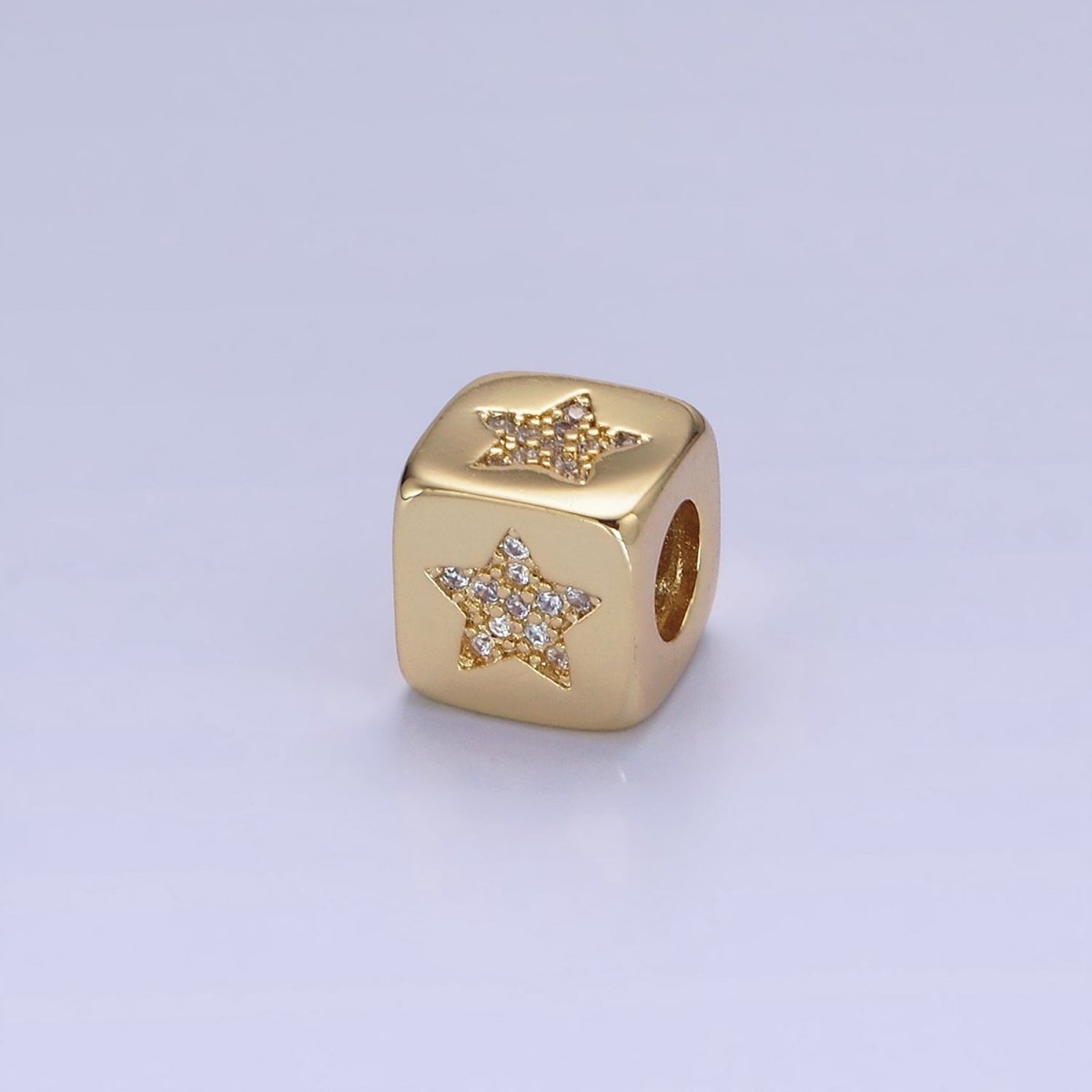 14K Gold Filled 9mm Micro Paved CZ Celestial Star Cube Bead in Gold & Silver | B885