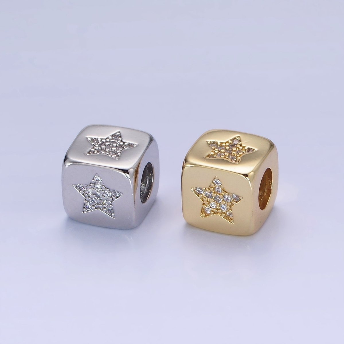 14K Gold Filled 9mm Micro Paved CZ Celestial Star Cube Bead in Gold & Silver | B885