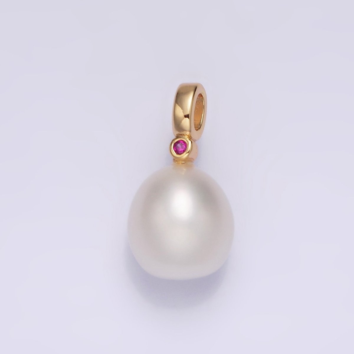 14K Gold Filled 9mm White Oval Freshwater Pearl Green, Fuchsia, Clear CZ Pendant | P1607 - P1609