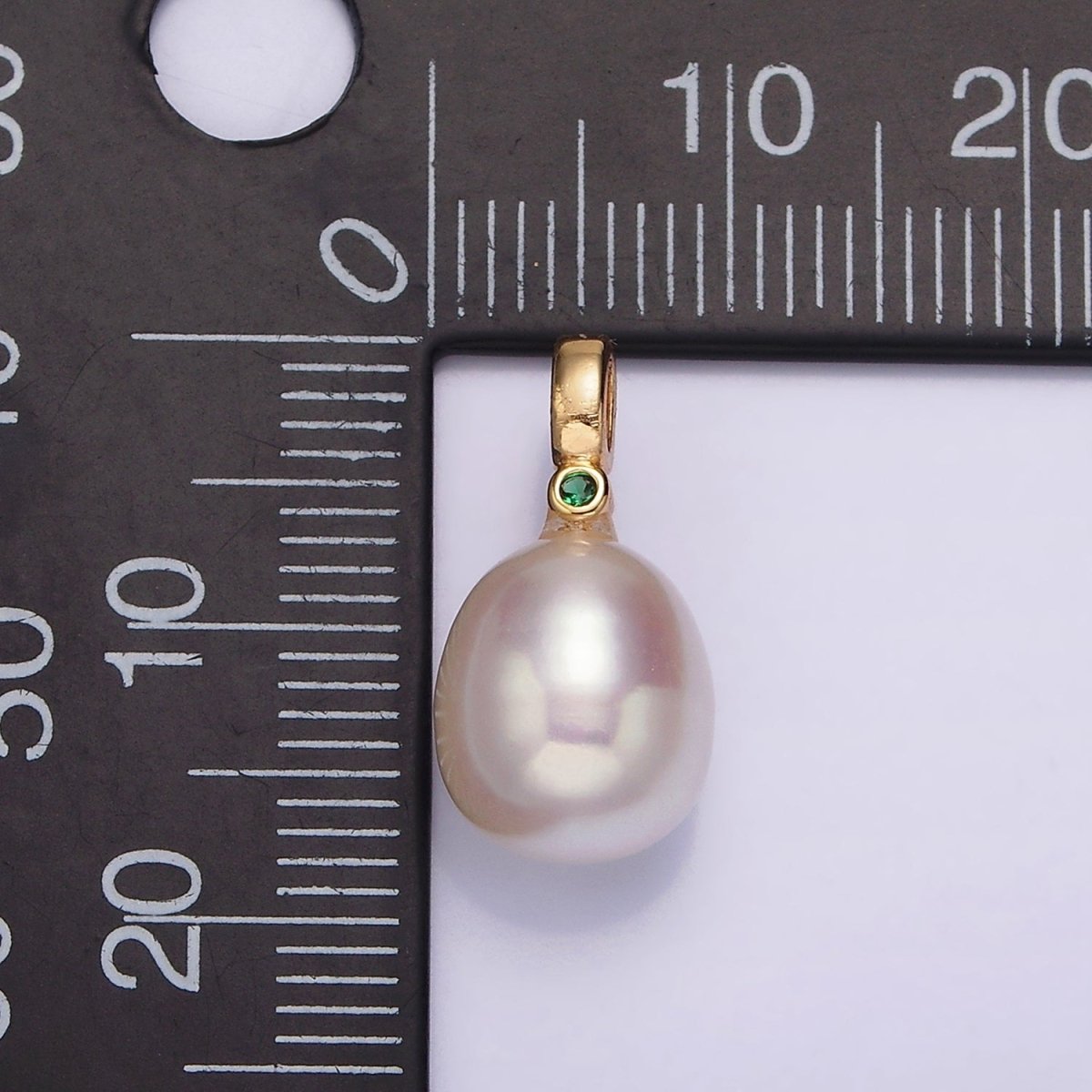 14K Gold Filled 9mm White Oval Freshwater Pearl Green, Fuchsia, Clear CZ Pendant | P1607 - P1609