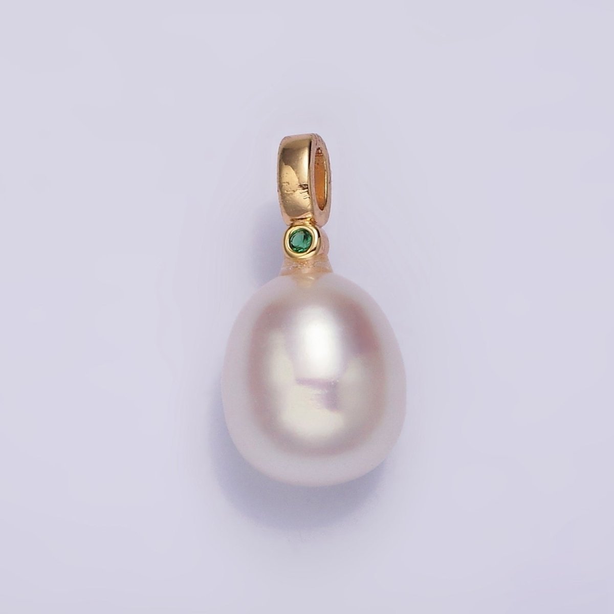 14K Gold Filled 9mm White Oval Freshwater Pearl Green, Fuchsia, Clear CZ Pendant | P1607 - P1609