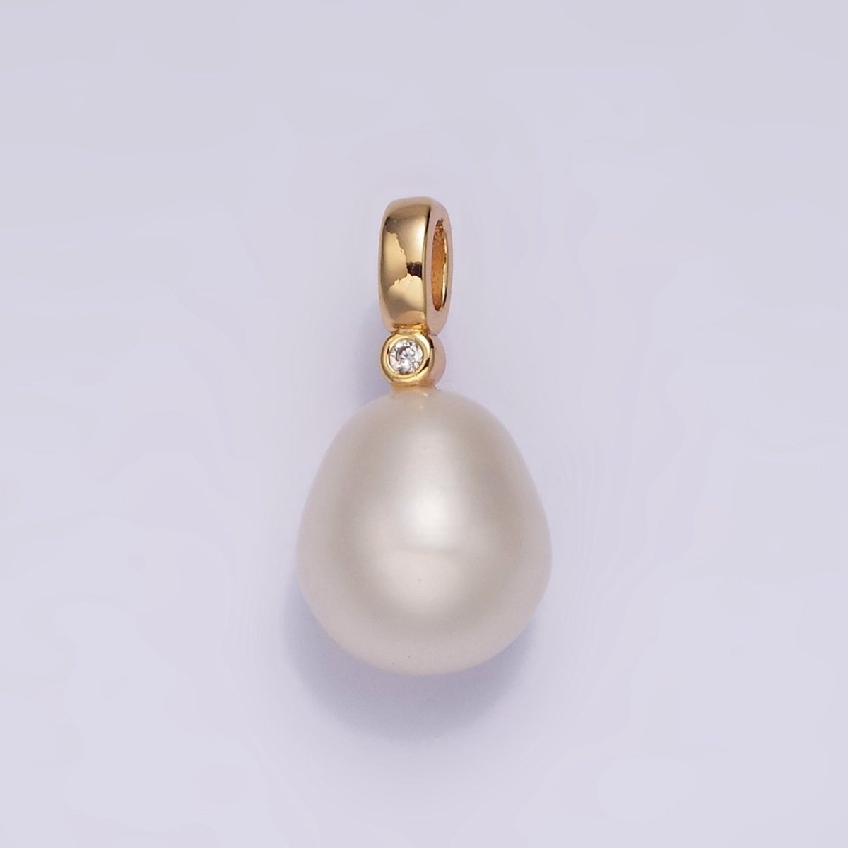 14K Gold Filled 9mm White Oval Freshwater Pearl Green, Fuchsia, Clear CZ Pendant | P1607 - P1609