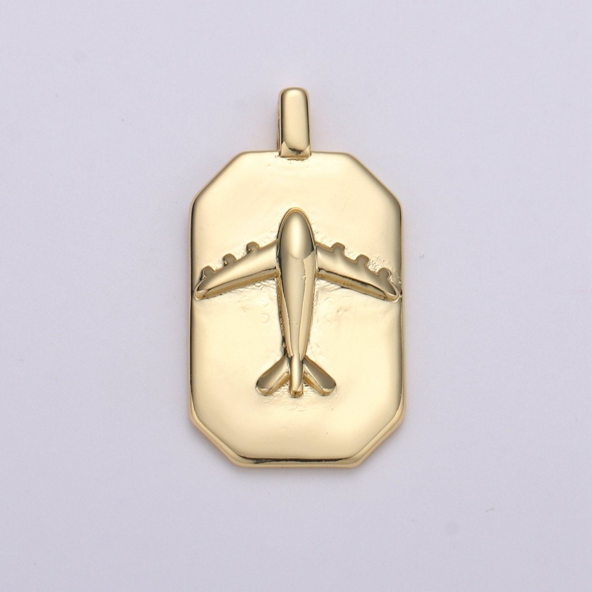 14K Gold Filled Airplane Charm- Rectangle Medallion Airplane Pendant - Dainty Charm - for Necklace Bracelet Earring Component J-035 - DLUXCA