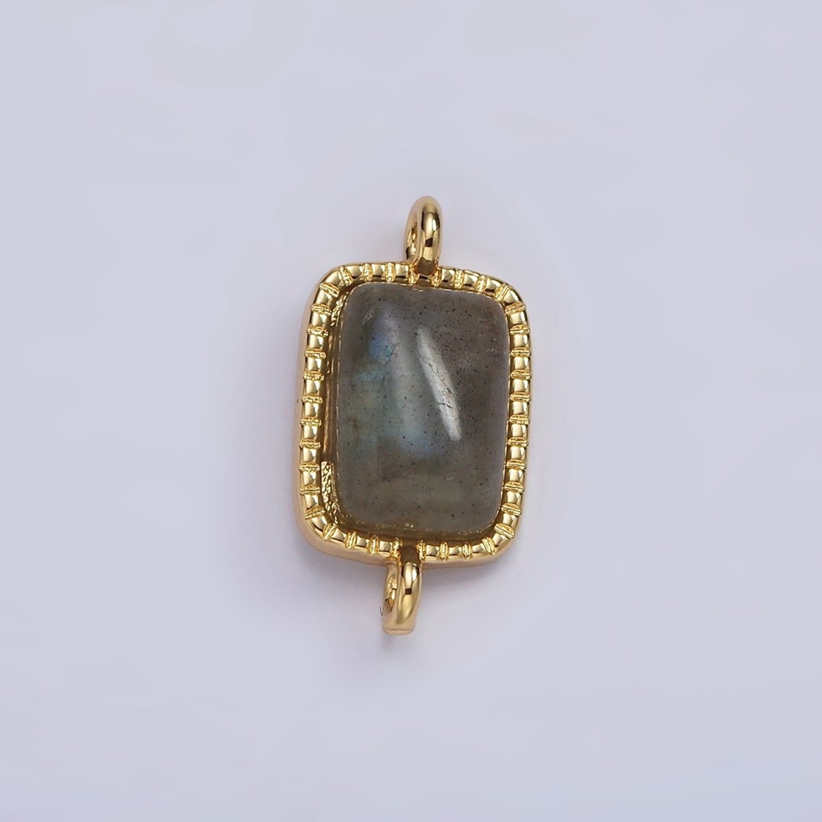 14K Gold Filled Amazonite, Moonstone, Labradorite Dotted Bezel Rectangular Connector | G-219 - G-221