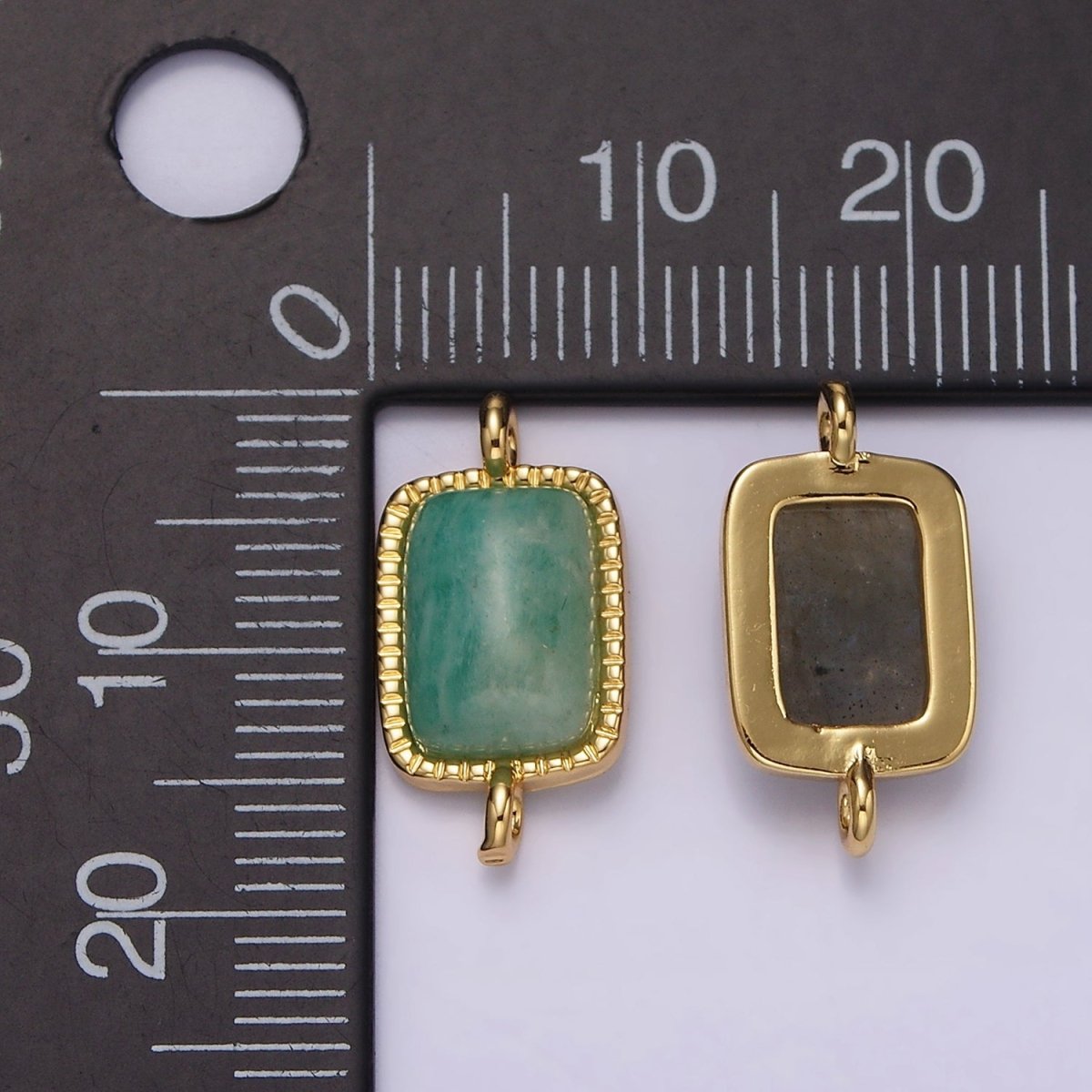 14K Gold Filled Amazonite, Moonstone, Labradorite Dotted Bezel Rectangular Connector | G-219 - G-221