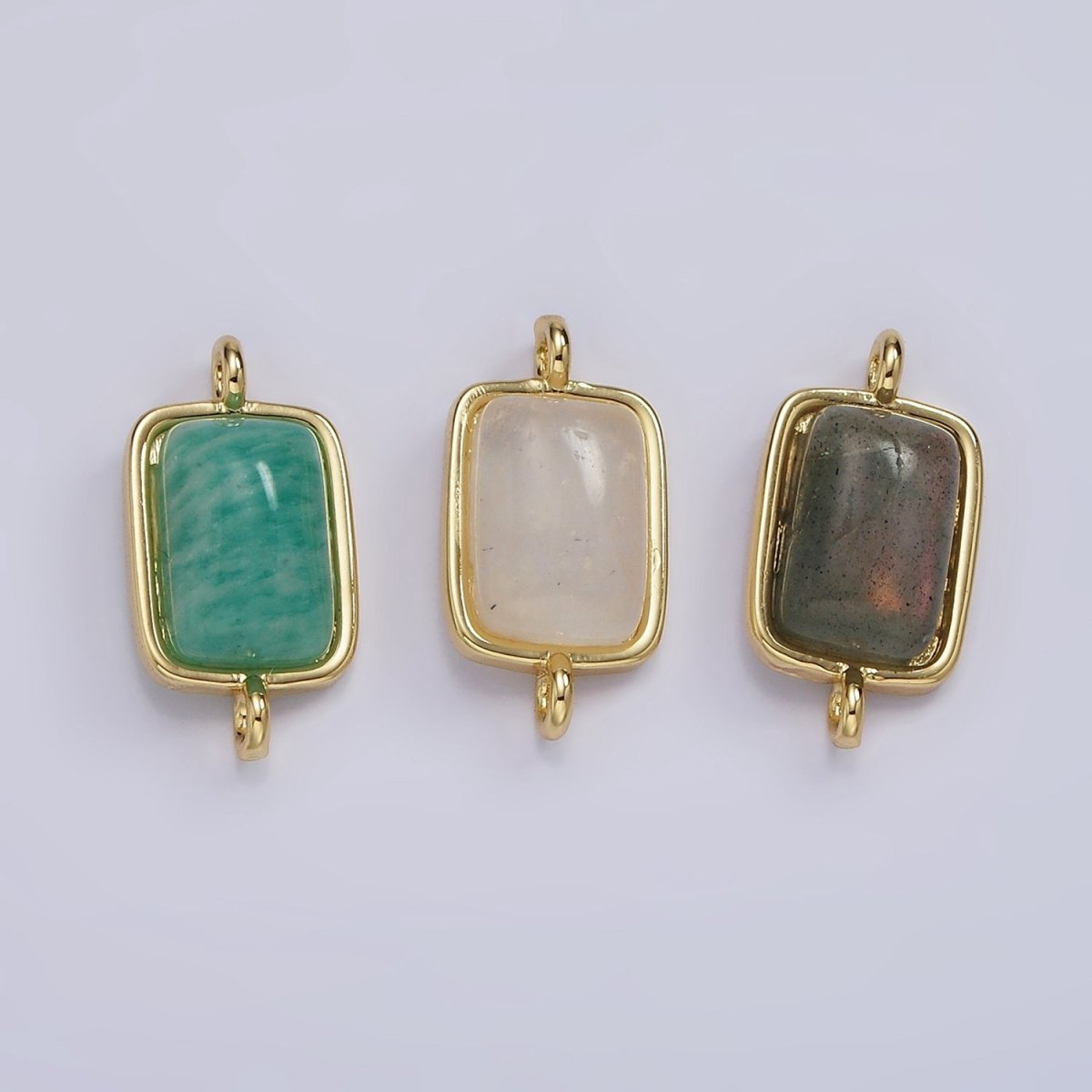 14K Gold Filled Amazonite, Moonstone, Labradorite Rectangular Bezel Connector | G222 - G224