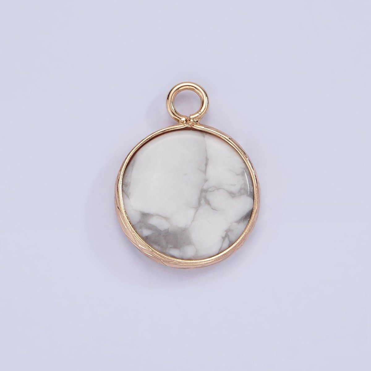 14K Gold Filled Amazonite, Pink Quartz, Onyx, Howlite, Blue Lapis Round Bezel Charm | N1691 - N1695
