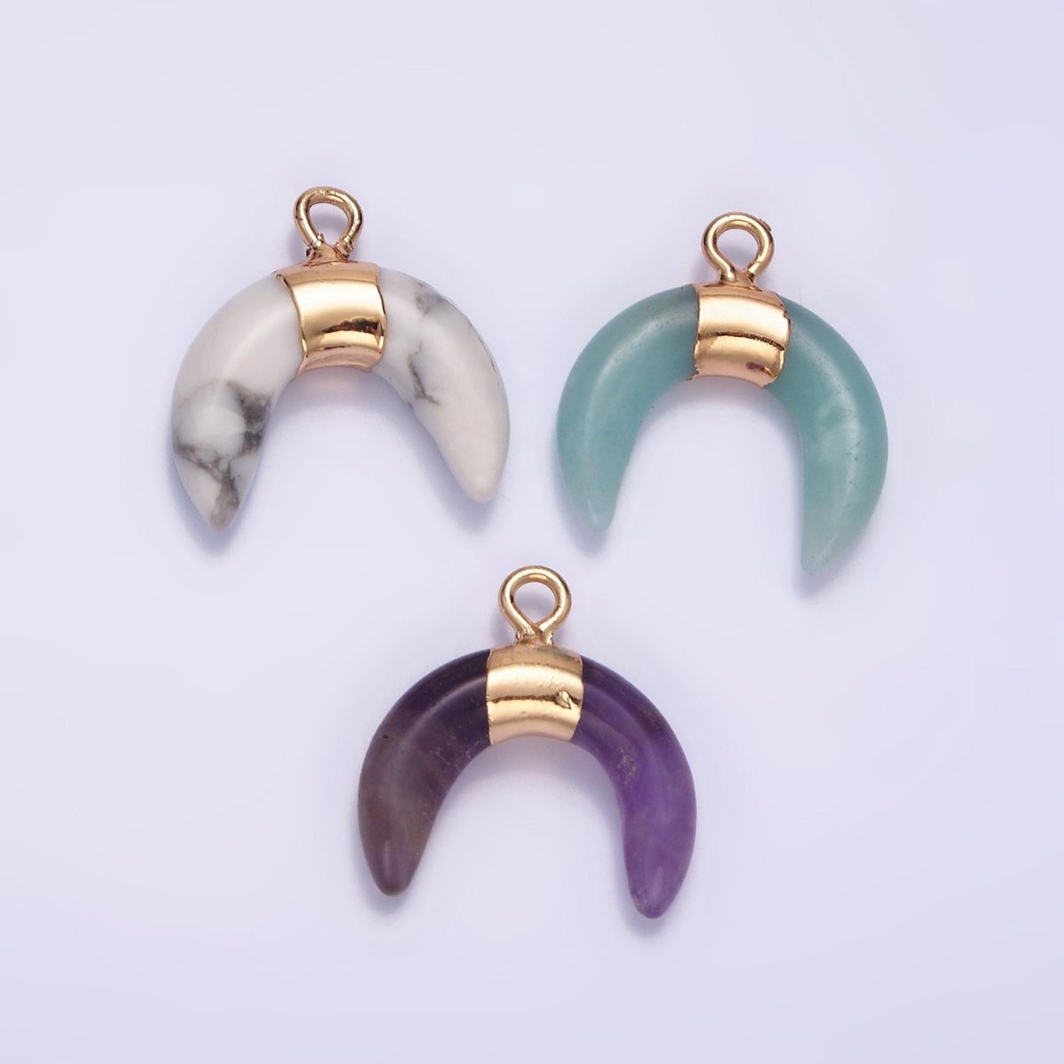 14K Gold Filled Amethyst, Amazonite, Howlite Crescent Horn Molten Charm | N1734 - N1736