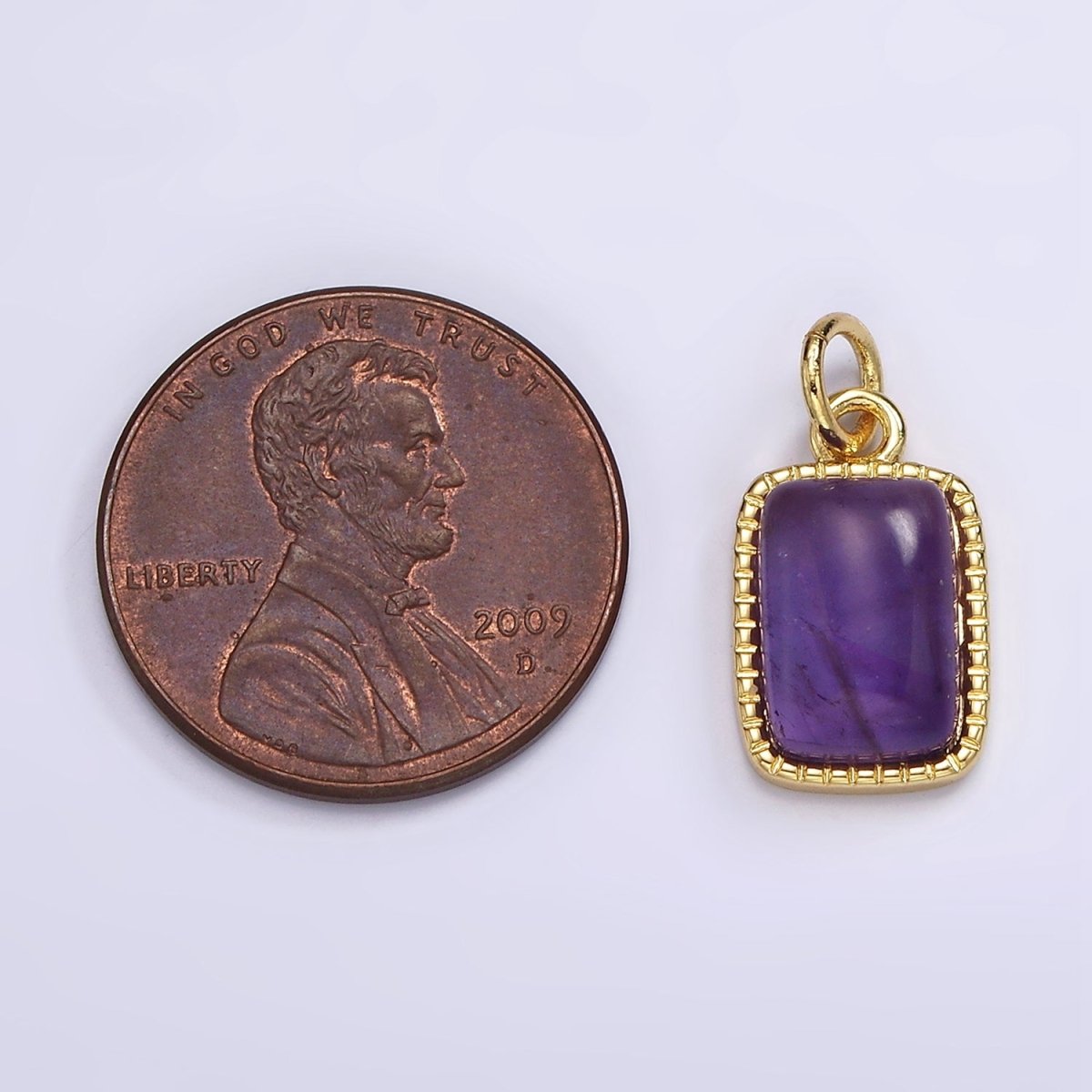 14K Gold Filled Amethyst, Aventurine Rectangular Dotted Bezel Charm | AG585 AG586