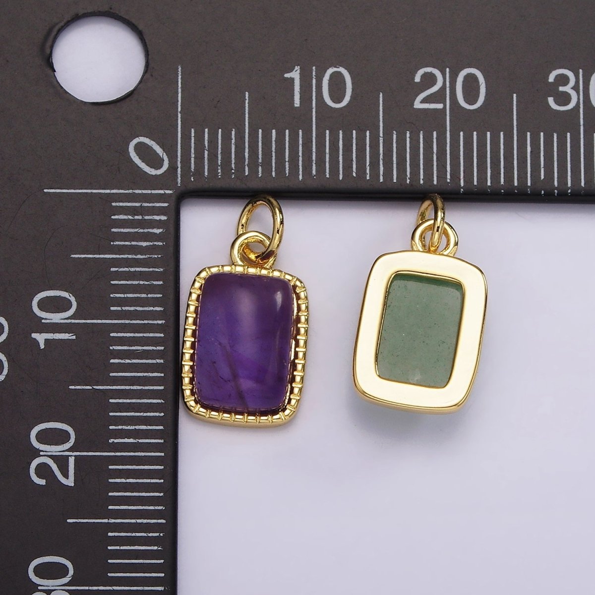 14K Gold Filled Amethyst, Aventurine Rectangular Dotted Bezel Charm | AG585 AG586