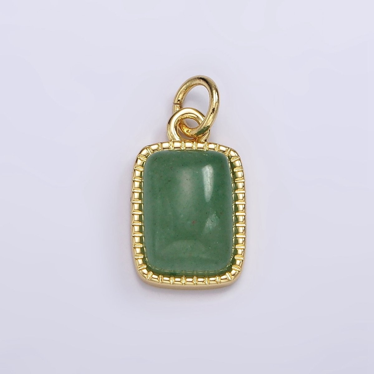 14K Gold Filled Amethyst, Aventurine Rectangular Dotted Bezel Charm | AG585 AG586