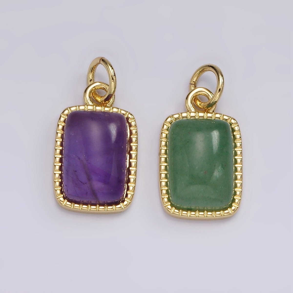 14K Gold Filled Amethyst, Aventurine Rectangular Dotted Bezel Charm | AG585 AG586