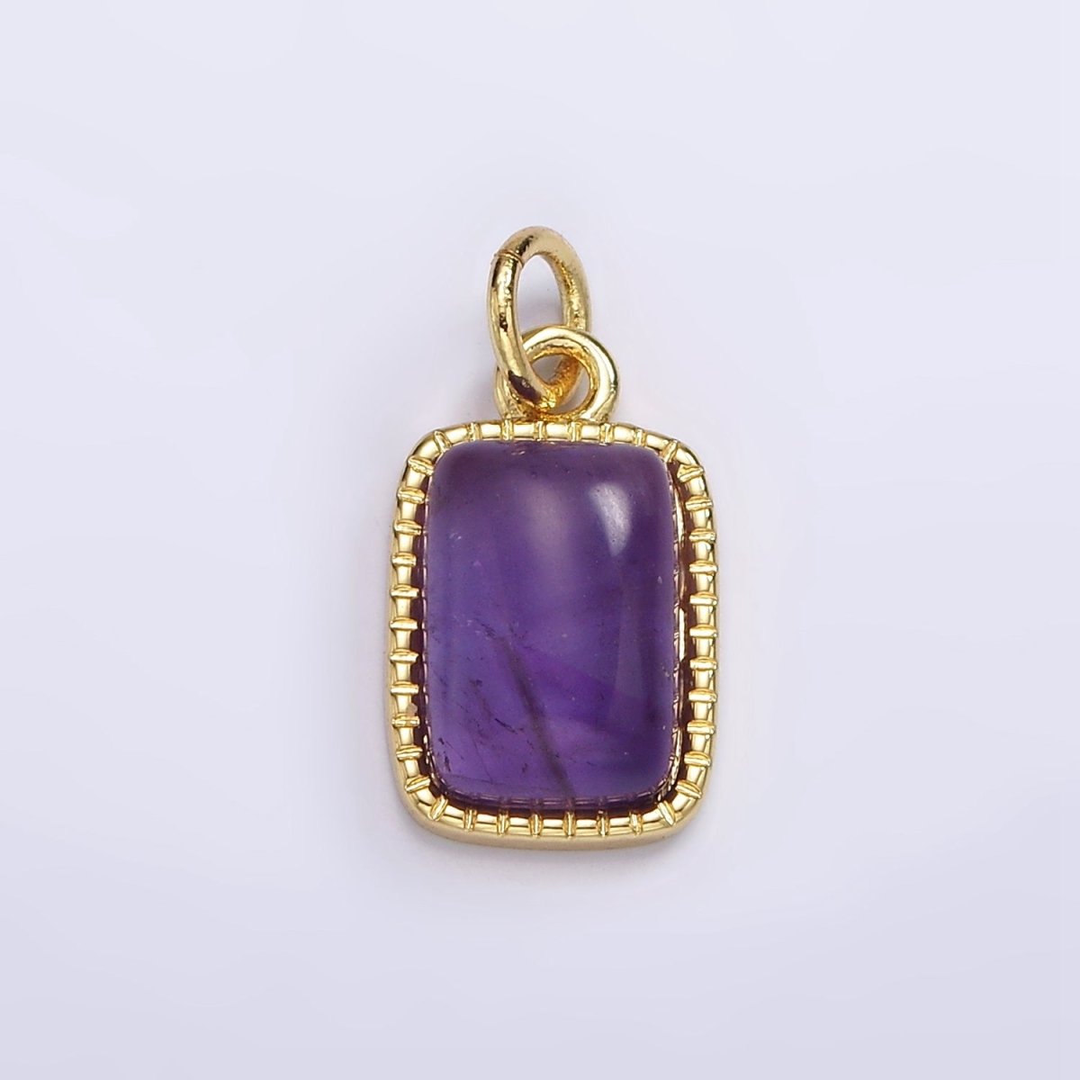 14K Gold Filled Amethyst, Aventurine Rectangular Dotted Bezel Charm | AG585 AG586