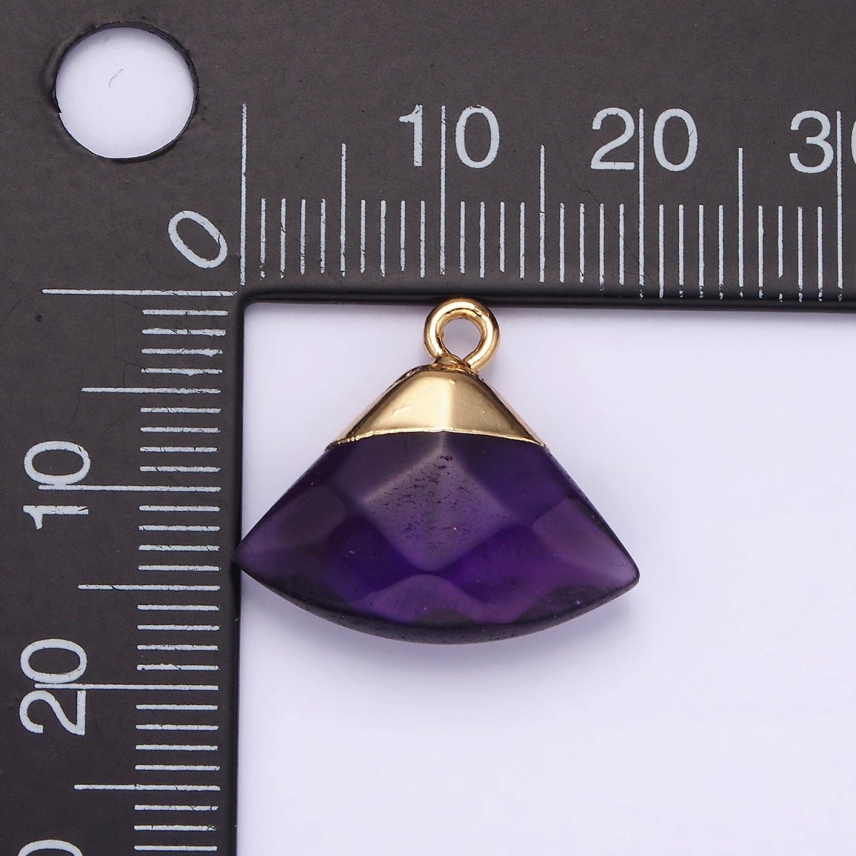 14K Gold Filled Amethyst, Aventurine, Rose Quartz, Clear Quartz, Amazonite Triangle Fan Molten Charm | N1737 - N1741