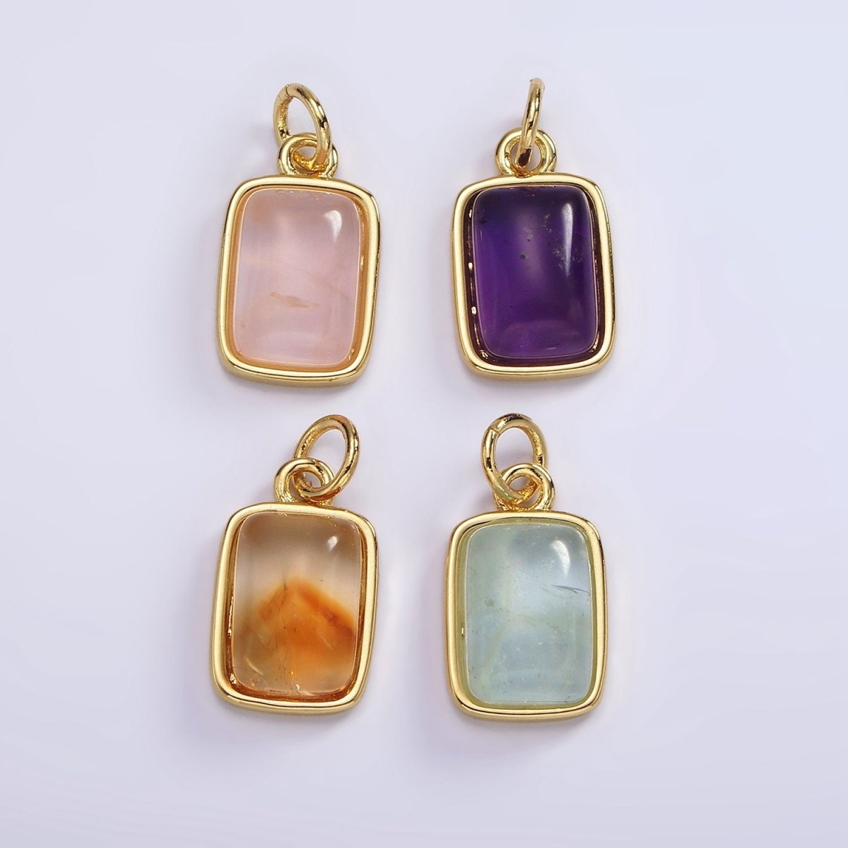 14K Gold Filled Amethyst, Citrine, Aquamarine, Rose Quartz Rectangular Bezel Charm | AG589 - AG590