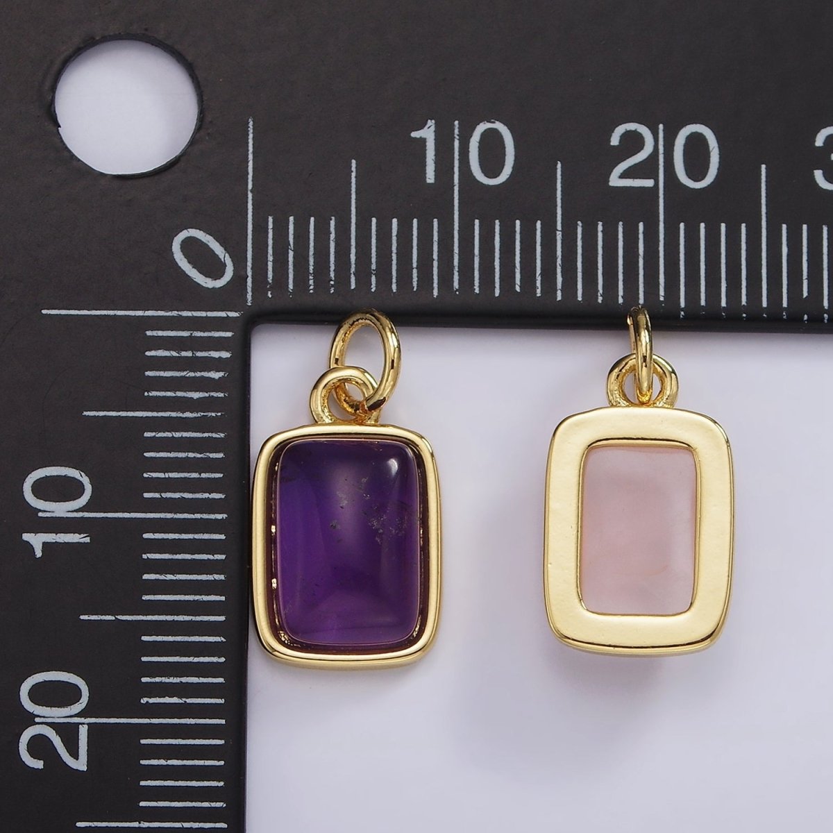 14K Gold Filled Amethyst, Citrine, Aquamarine, Rose Quartz Rectangular Bezel Charm | AG589 - AG590