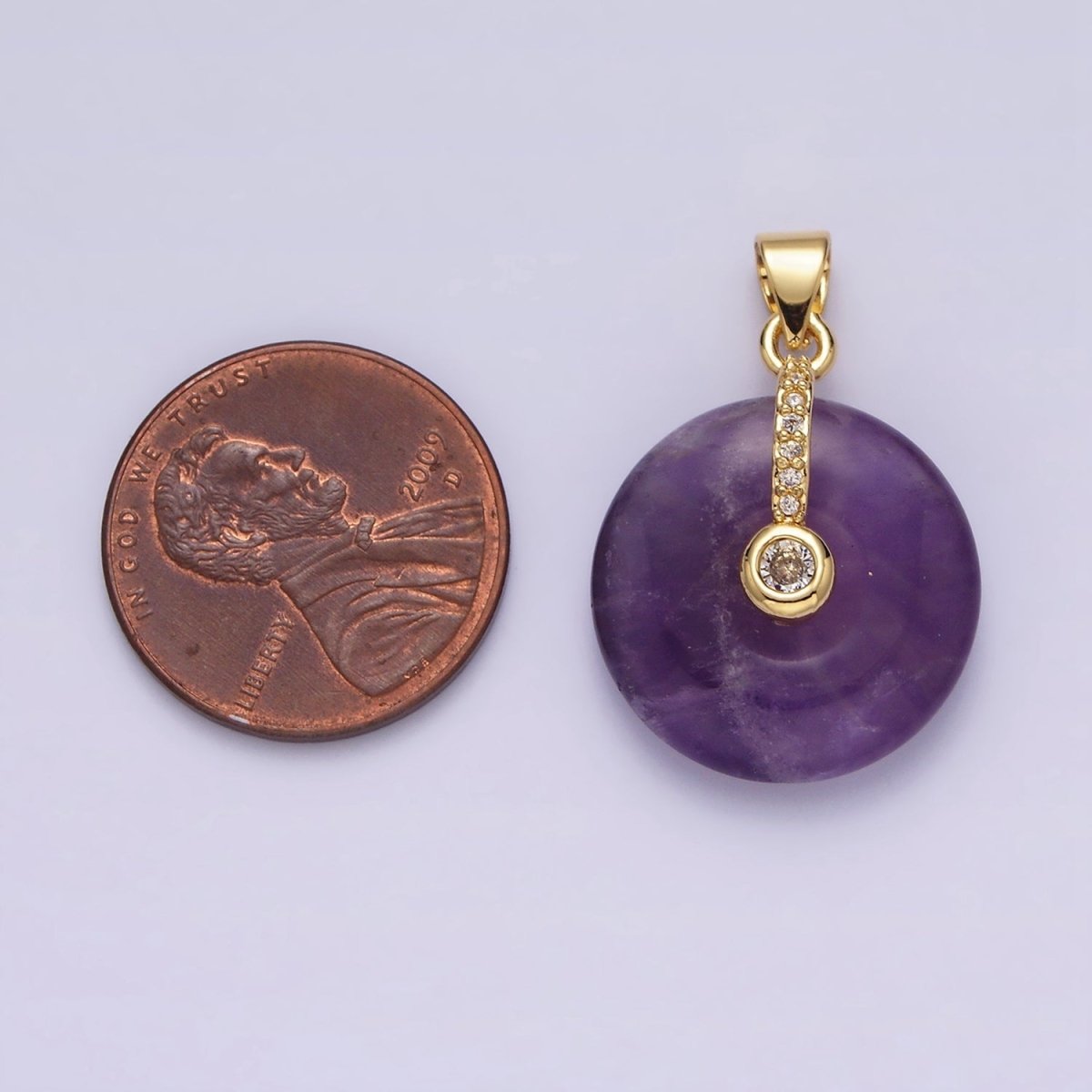 14K Gold Filled Amethyst Clear CZ Dangle Micro Paved Pendant | AA540 - DLUXCA