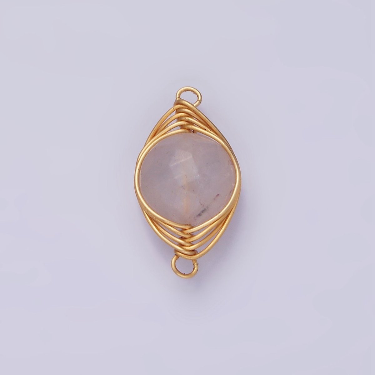 14K Gold Filled Amethyst, Clear Quartz Multifaceted Round Wire Wrapped Connector | G-052 G-053