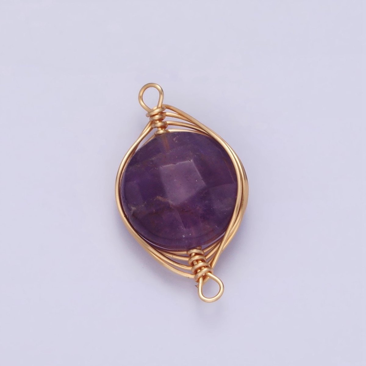14K Gold Filled Amethyst, Clear Quartz Multifaceted Round Wire Wrapped Connector | G-052 G-053